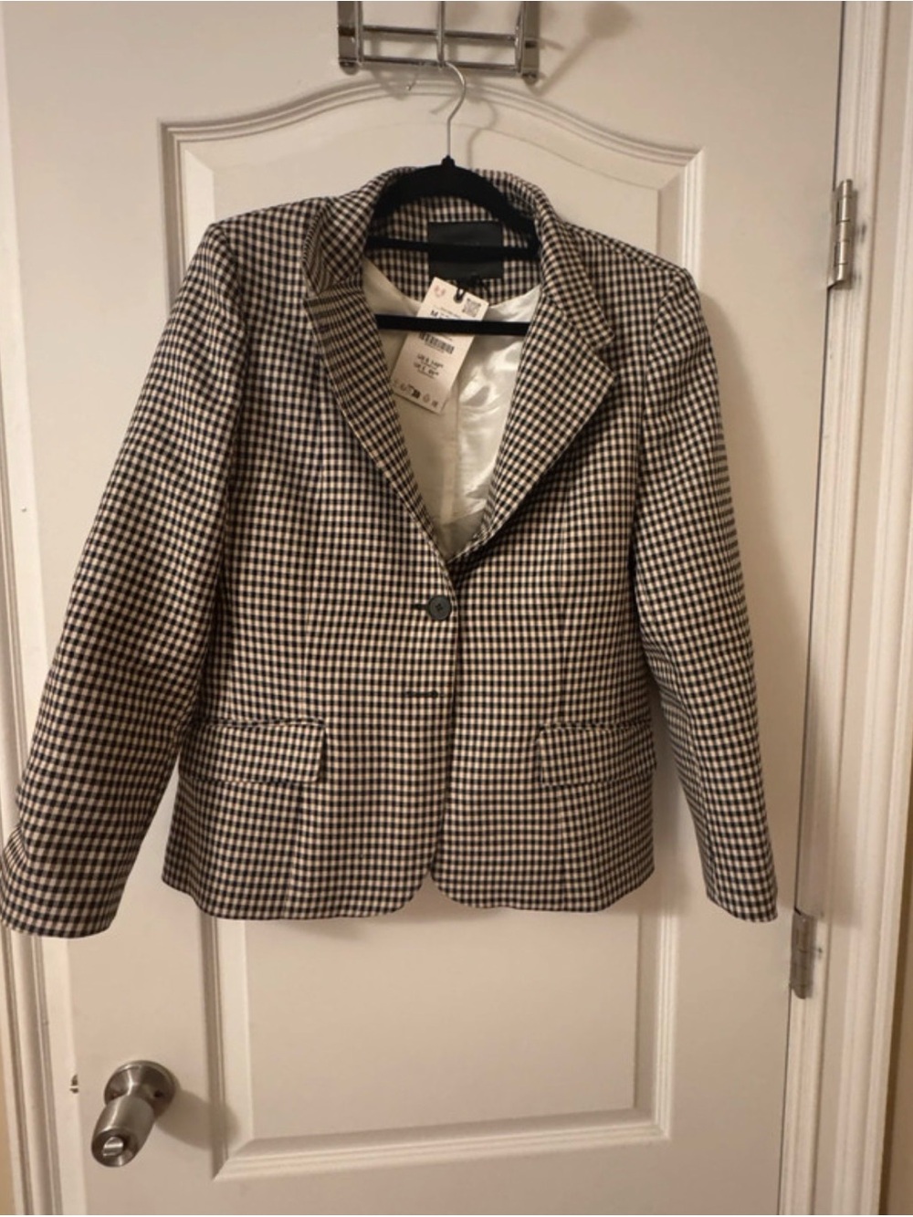 Zara Black and White Houndstooth Single-Button Blazer